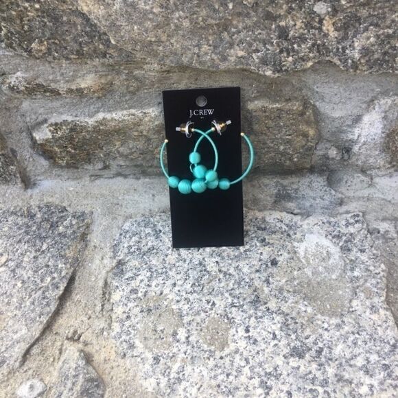 J .Crew Hoop Aqua Sea Stone 2'' Earrings - Picture 3 of 3